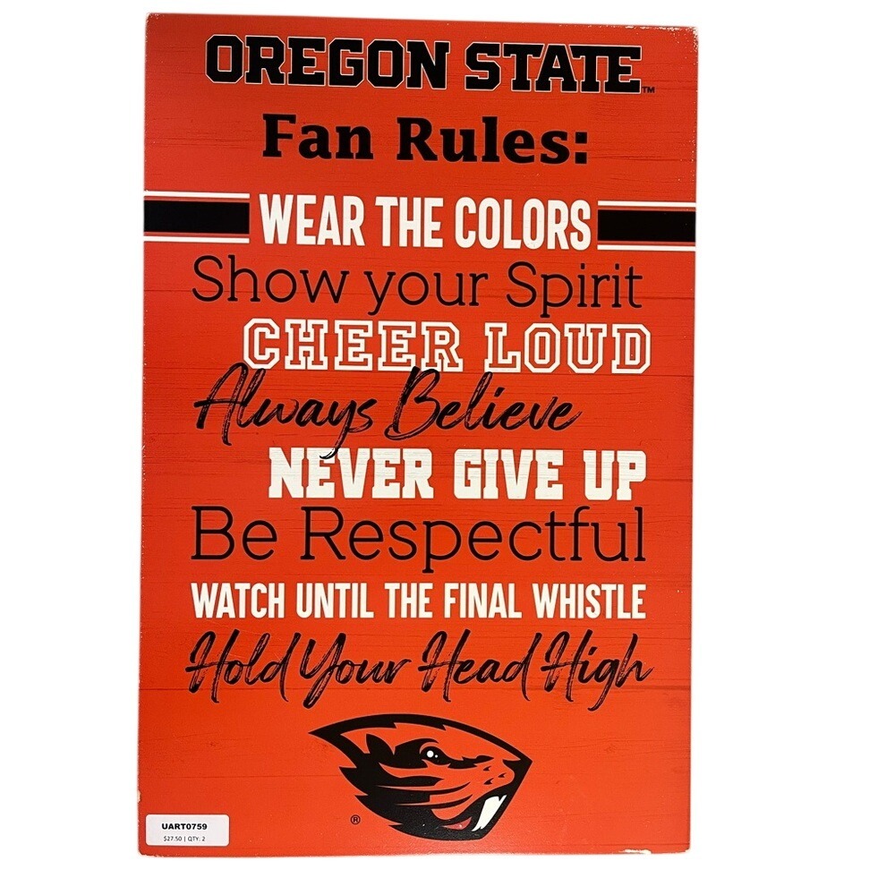 Oregon State Fan Rules Wooden Wall Decor Orange Black Beavers